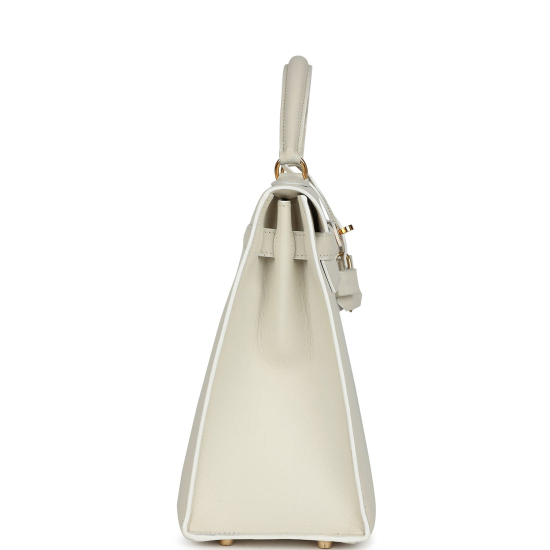 Vintage Hermes Kelly Sellier 32 White Veau Graine Gold Hardware