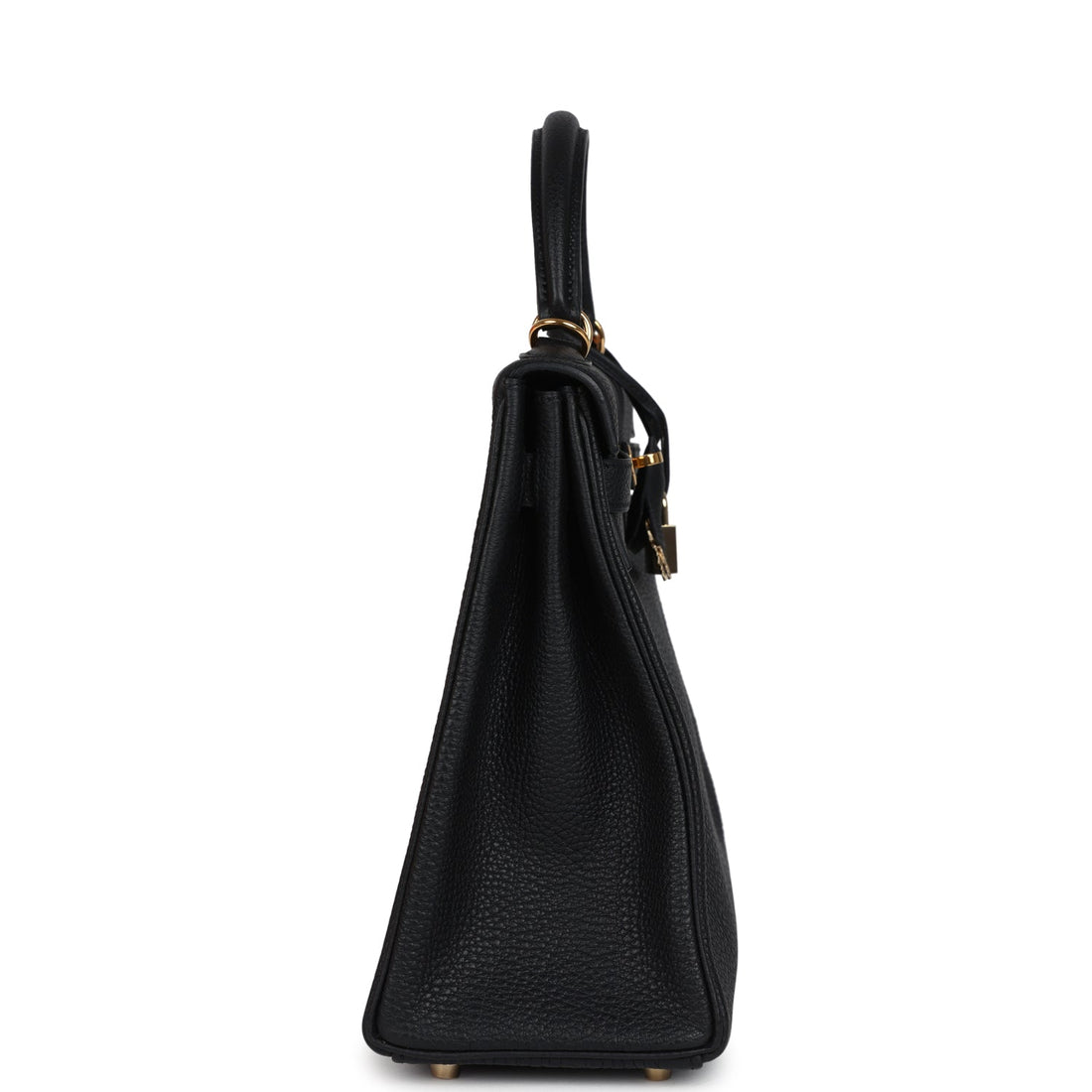 Vintage Hermes Kelly Retourne 32 Black Fjord Gold Hardware