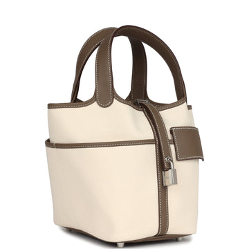Hermes Picotin Cargo 18 Ecru Toile Canvas and Etoupe Swift Palladium Hardware