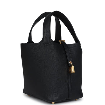 Hermes Picotin Lock 18 Black Clemence Gold Hardware