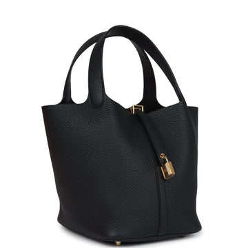Hermes Picotin Lock 22 Black Clemence Gold Hardware