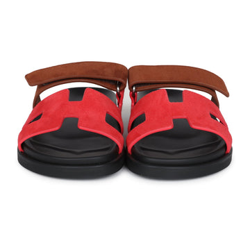 Hermes Chypre Techno Sandal Rouge Cinetique/Gold Suede Palladium Hardware 36.5 EU
