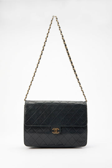 Vintage Black Chanel Flap Bag with 24K Plated Hardware