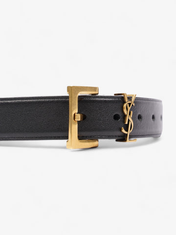 Saint Laurent Logo Belt Black / Gold Leather 85cm 34"