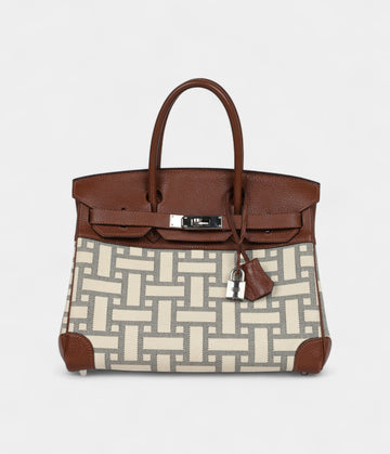 Hermès Birkin 30 Marron D'Inde Buffalo and Mosaique Canvas Palladium Hardware