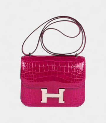 Hermès Constance 18 Rose Pourpre Shiny Alligator Palladium Hardware