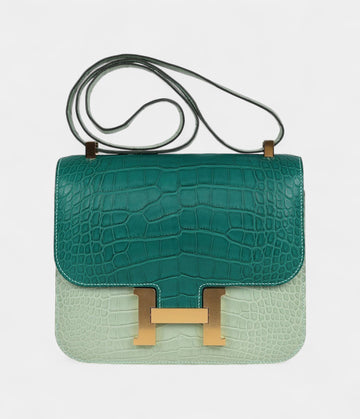 Hermès Constance 24 Bicolor Vert D'eau and Malachite Matte Alligator Gold Hardware