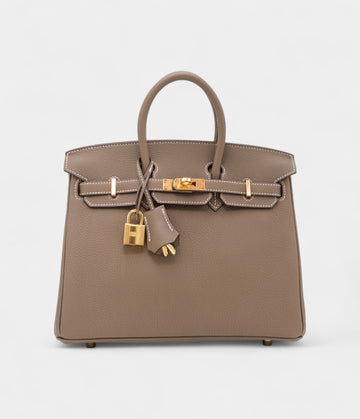 Hermès Etoupe Togo Birkin 25 Gold Hardware