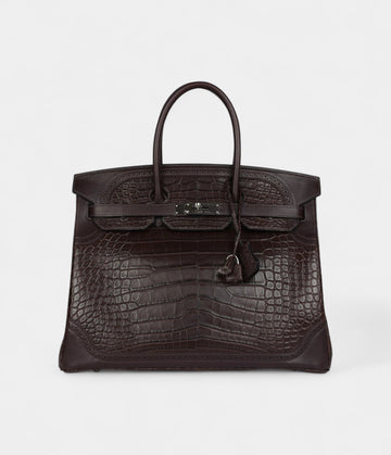 Hermès Ghillies Birkin 35 Ebene Matte Alligator and Swift Palladium Hardware
