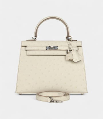 Hermes Kelly 25 Beton Ostrich Palladium Hardware