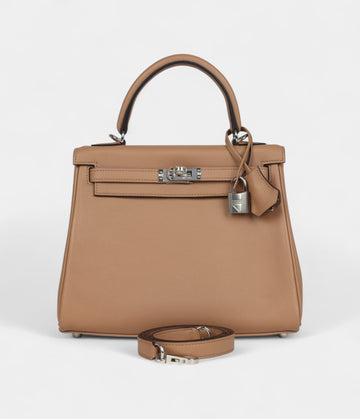 Hermes Kelly 25 Chai Swift Palladium Hardware