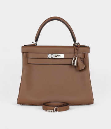Hermes Kelly 28 Chestnut Evercolor Palladium Hardware