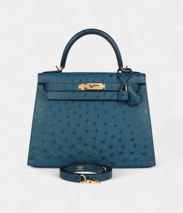 Hermes Kelly 28 Cobalt Ostrich Gold Hardware
