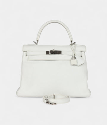 Hermes Kelly 28 White Clemence Palladium Hardware