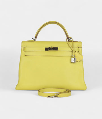 Hermes Kelly 32 Lime Candy Epsom Palladium Hardware