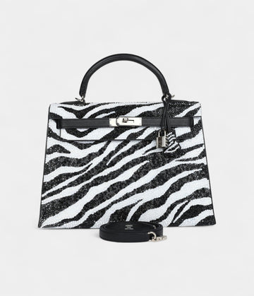 Hermès Kelly 32 Zebra Black Epsom Palladium Hardware