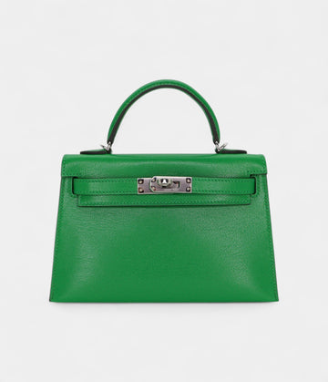 Hermès Kelly II Sellier Mini Bambou Chevre Leather Palladium Hardware