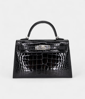 Hermès Kelly II Sellier Mini Black Shiny Alligator Palladium Hardware