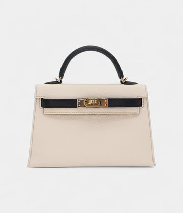 Hermès Kelly II Sellier Mini Nata/Black Chèvre Leather Permabrass Hardware