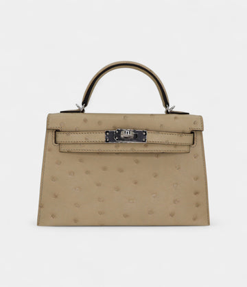 Hermès Kelly II Sellier Mini Parchemin Ostrich Palladium Hardware