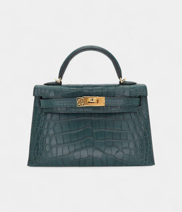 Hermès Kelly II Sellier Mini Vert Cypress Matte Alligator Gold Hardware