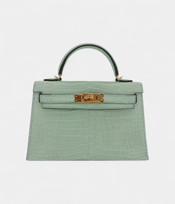 Hermès Kelly II Sellier Mini Vert D'eau Matte Porosus Crocodile Gold Hardware