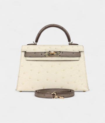 Hermès Kelly Sellier 20 Beton and Gris Tourterelle Ostrich Permabrass Hardware
