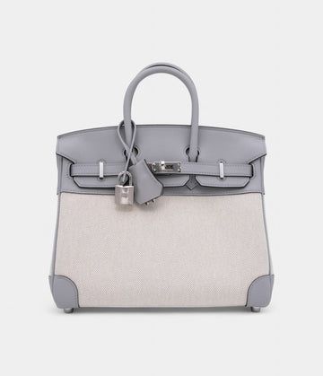 Hermes Limited Edition Glacier Blue Swift and Ecru Canvas Birkin 25 Palladium Hardware