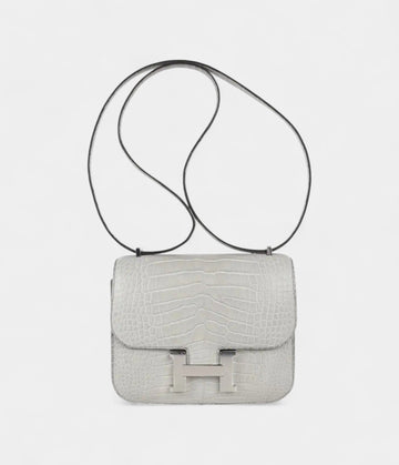 Hermes Mini Constance Bag 18 Gris Perle Matte Alligator with Palladium Hardware