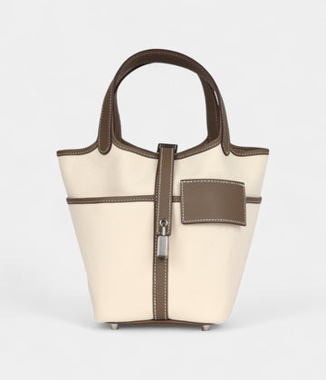 Hermès Picotin Lock 18 Cargo Toile Canvas and Etoupe Swift Palladium Hardware