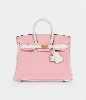 Hermès Birkin 25 Rose Sakura and White Clemence Brushed Gold Hardware