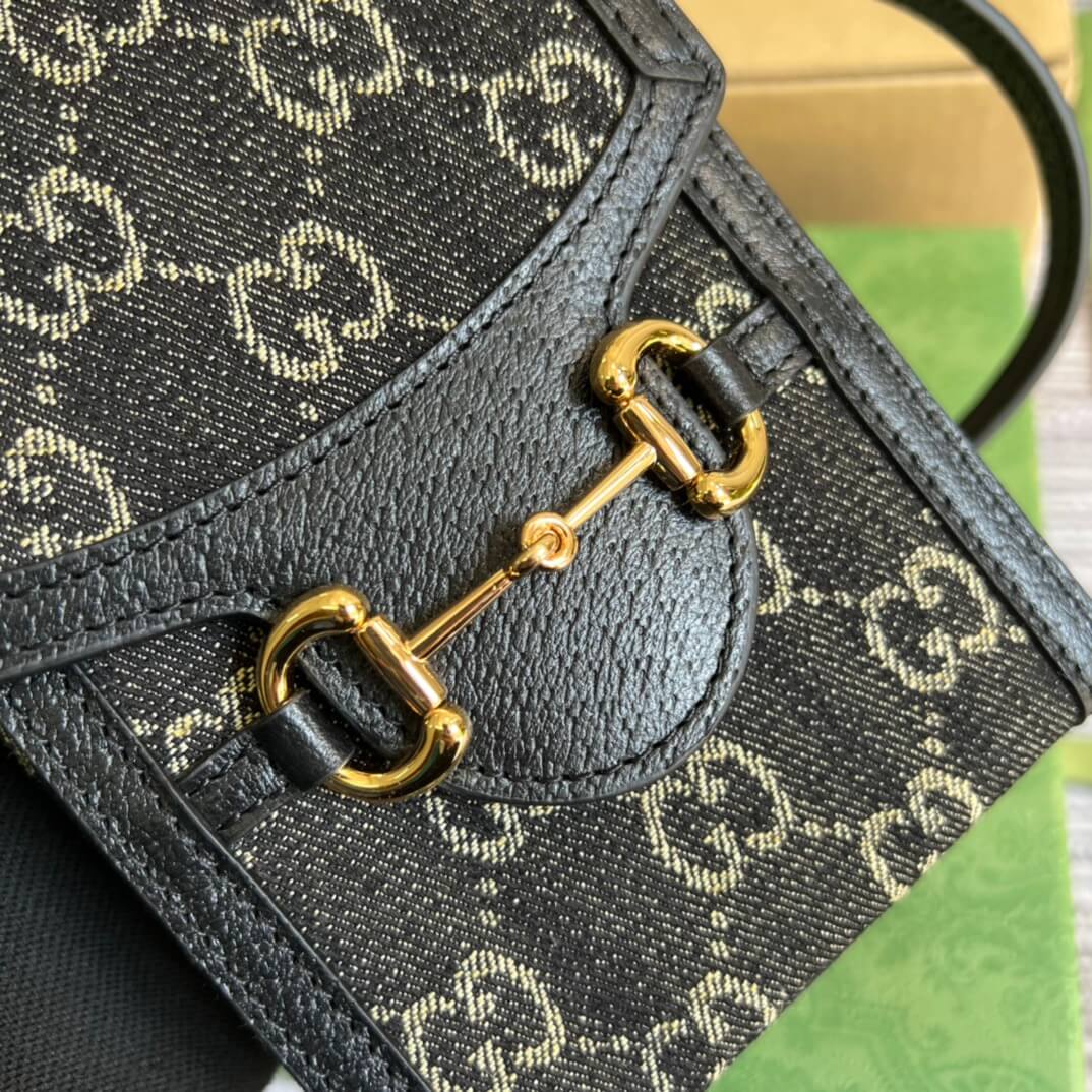 GC Horsebit 1955 mini bag Shoulder crossbody Bag 625615 denim leather Black
