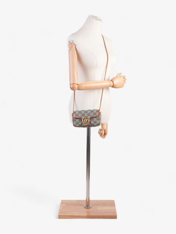 Gucci CS Shoulder Bag Pale Blue / Brown Canvas Super Mini
