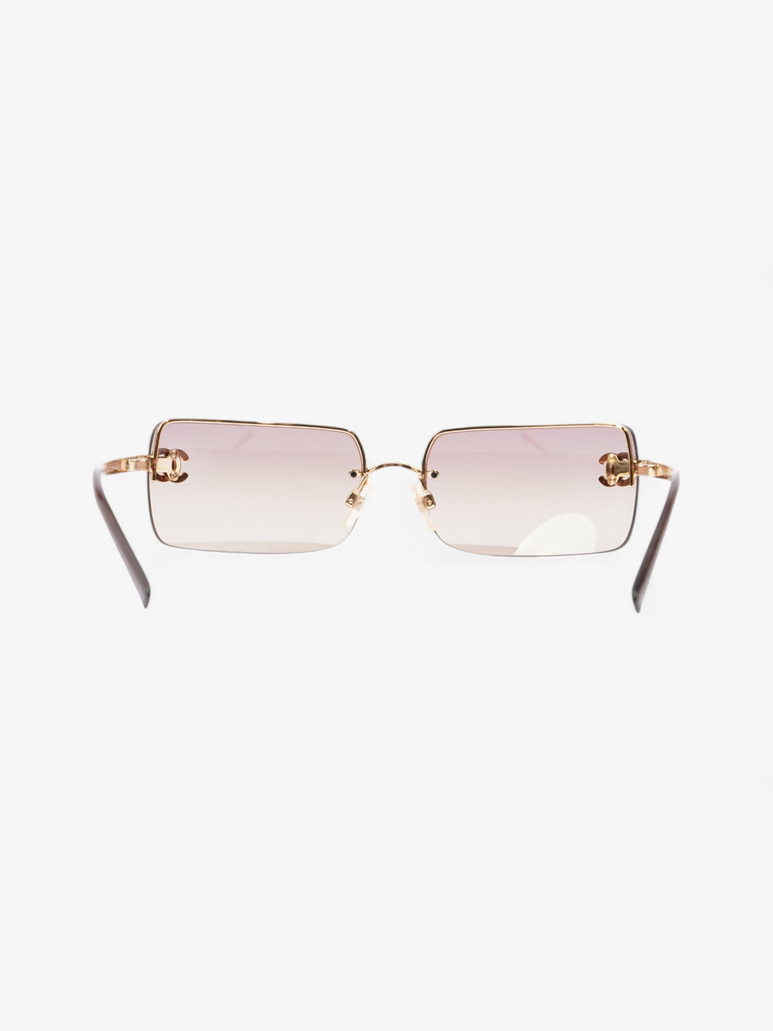 Chanel CC Rhinestone Rectangular Sunglasses Gold / Brown Acetate 120mm