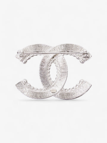 Chanel CC Crystal Brooch Silver Base Metal