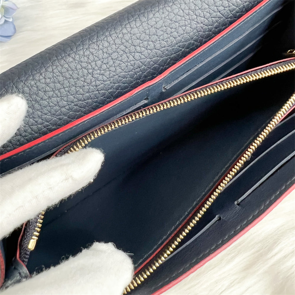 LV Capucines Wallet in Marine Rouge Grained Calfskin and GHW
