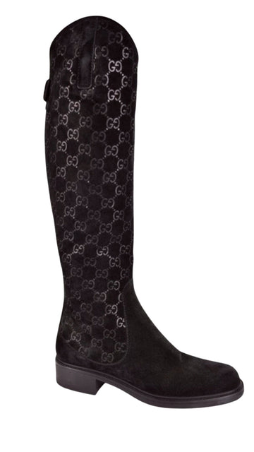 GUCCI CS Suede Leather Knee High Riding Boots