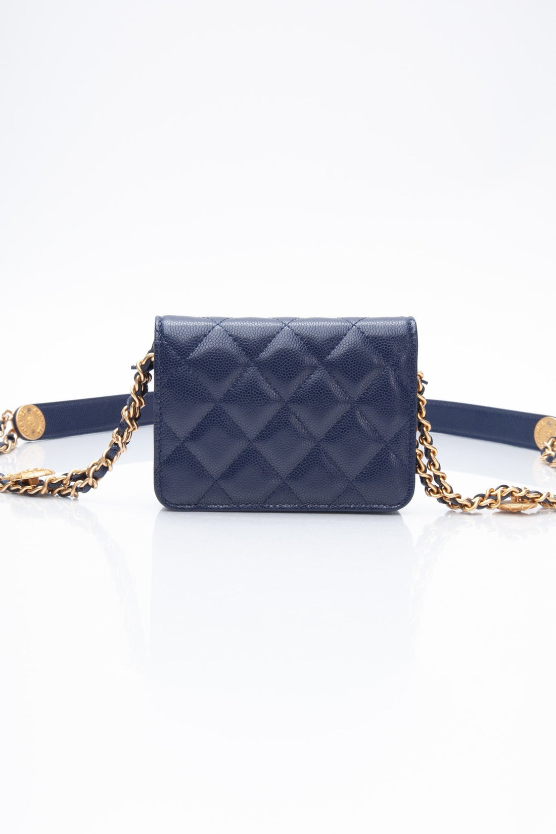 CHANEL Navy Quilted Caviar Twist Your Buttons Coin Purse with Chain Crossbody Bag