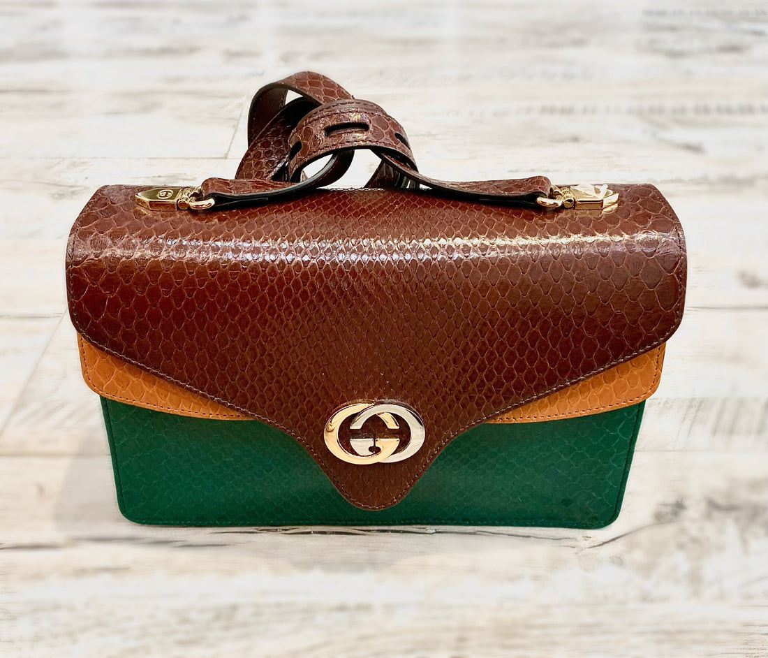 GUCCI CS PYTHON TRICOLOR ACCORDION SHOULDER BAG-HS