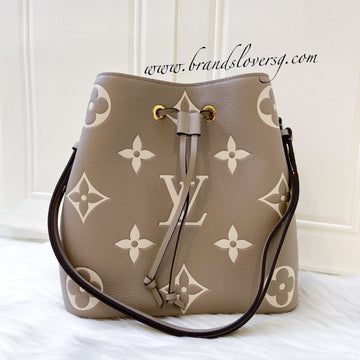LV NeoNoe MM in Tourterelle Grey and Creme Giant Monogram Empreinte Leather and GHW