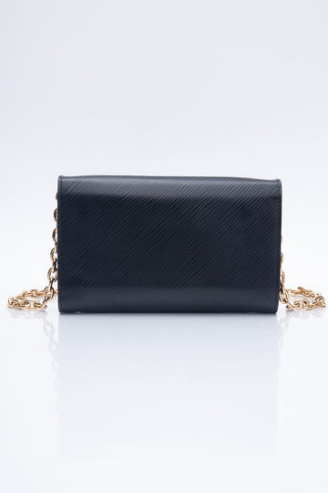 LOUIS VUITTON Black Blooming Flowers Epi Twist Chain Wallet