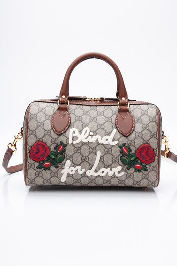 GUCCI Brown GG Canvas Boston Rose Embroidered Print Blind For Love Shoulder/Crossbody Bag
