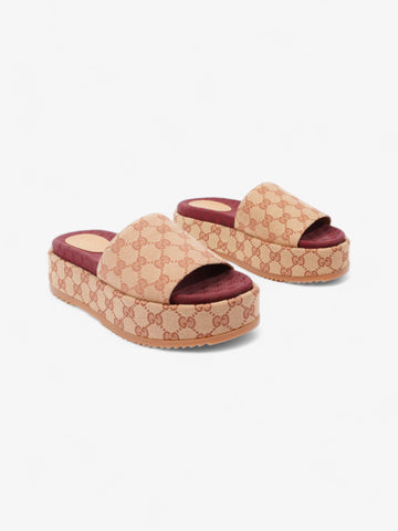 Gucci CS Canvas Platform Sandal Gold / Burgundy Canvas EU 38 UK 5