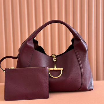 VS Softbit Shoulder Bag 46cm Burgundy Grained Calfskin Gold Hardware