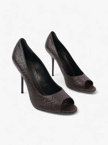 Gucci CS Embossed Heels 110 Brown Embossed Leather EU 41 UK 8