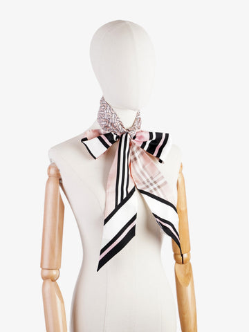 Burberry Triple Check Monogram Stripe Skinny Scarf Blush Silk