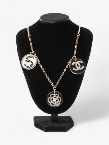 Chanel CC Three Pendant Necklace Light Gold Base Metal