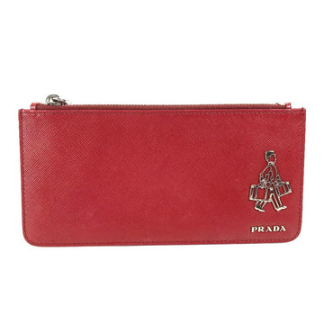 PRADA Coin case Safiano leather Red logo Women Used