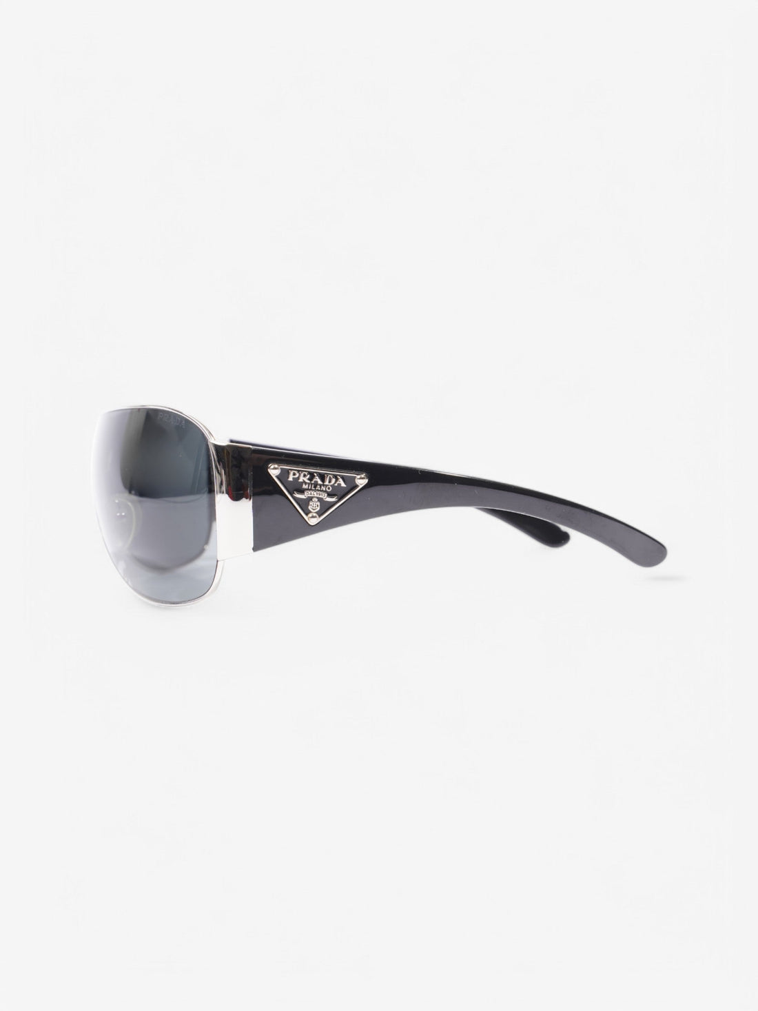 Prada Shield-Frame Sunglasses Black / Silver Acetate 120mm