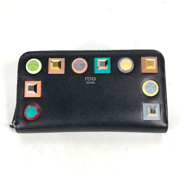FENDI Long Wallet Purse leather black Long wallet Multi-stud logo Women Used